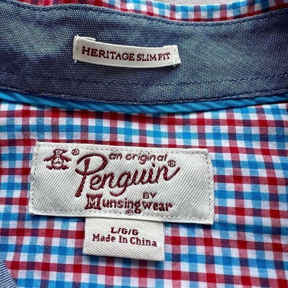 Original Penguin Men's Multicolor Gingham Heritage Slim Fit Shirt‎ Size Large - Picture 3 of 7